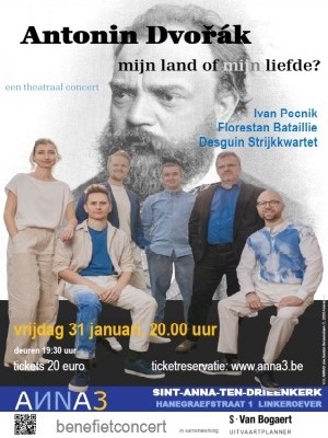 ANNA3 | Vrijdag 31 januari 2025 | 20:00 u. | Een theatraal concert | Desguin Strijkkwartet | Ivan Pecnik | Florestan Bataillie | Sint-Anna-ten-Drieënkerk, Antwerpen Linkeroever